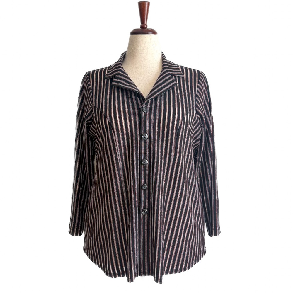 Striped Black and Red Sheer Women's Top